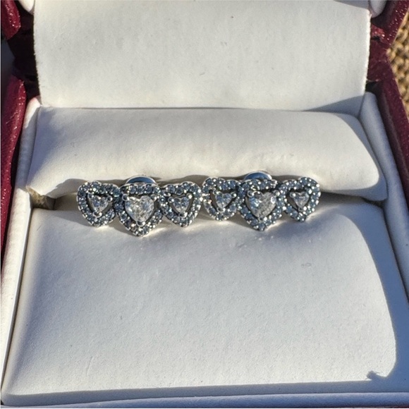 Halo Heart Trilogy Stud Elegant Sterling Silver Heart Earrings - Picture 2 of 8